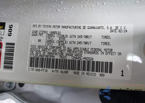 2024 Toyota Tacoma Sr5 4Wd from USA, damaged, VIN 3TYLB5JN6RT007094